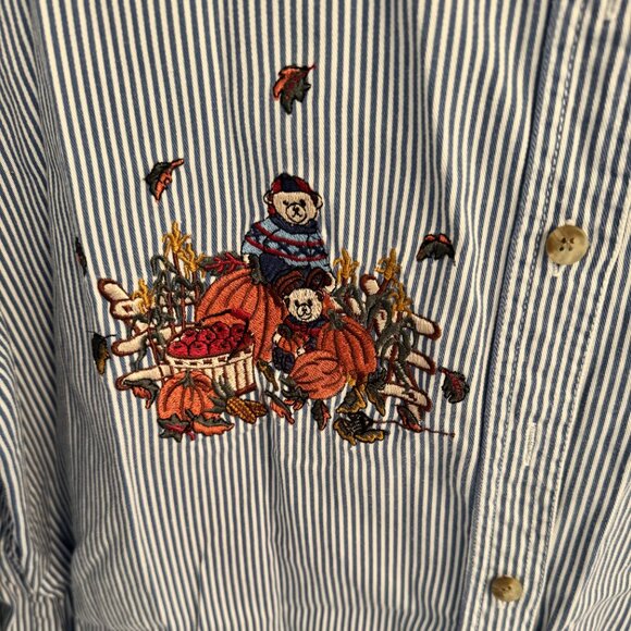 Womens Sz 18W 20W Just My Size Long Sleeve Denim Striped Fall Blouse - Picture 3 of 4